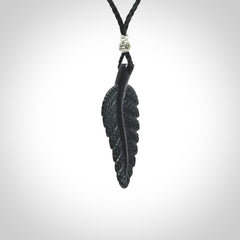 Hand carved black fern pendant. Handmade by NZ Pacific. Black fern necklace, jewellery from Australian black jade.