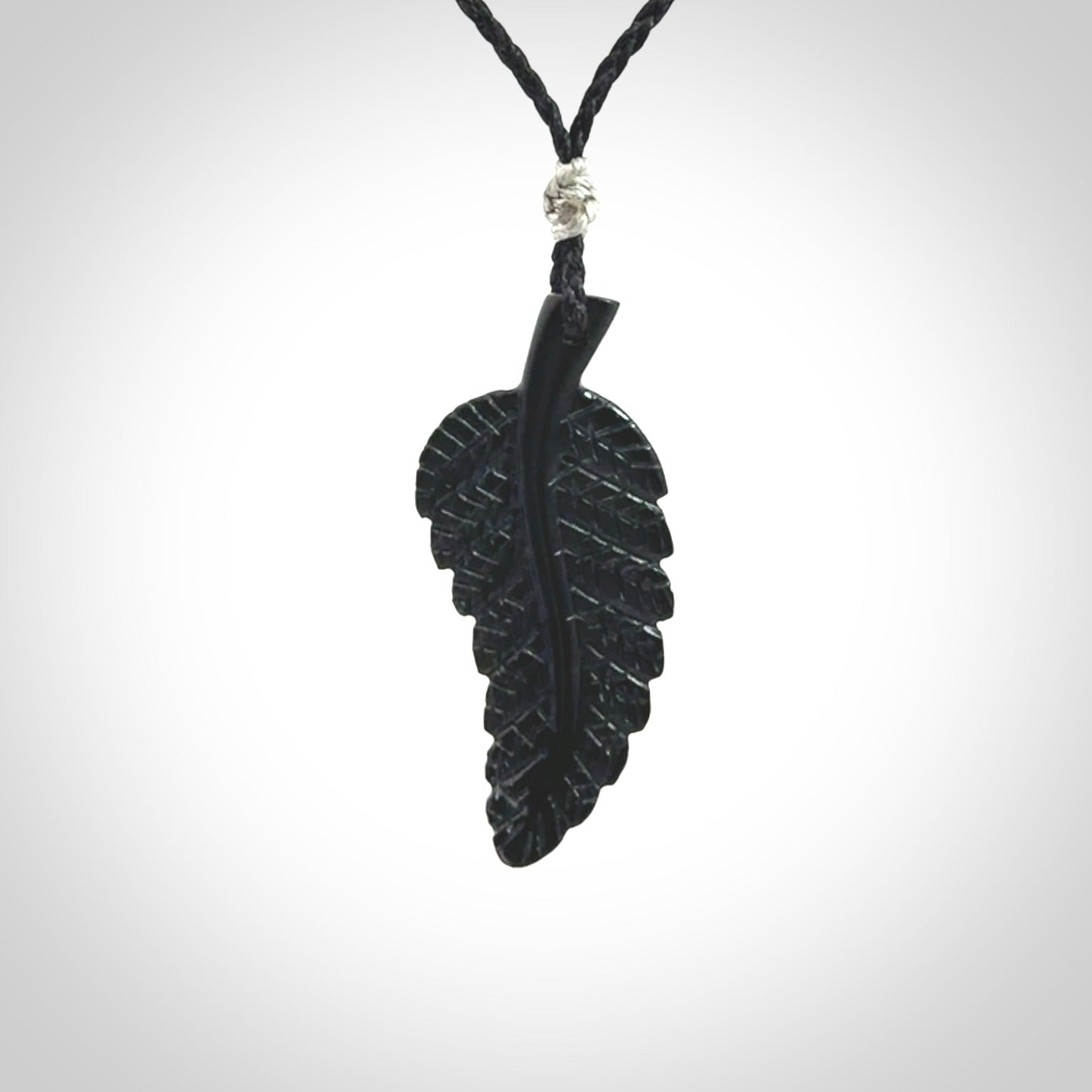 Hand carved black fern pendant. Handmade by NZ Pacific. Black fern necklace, jewellery from Australian black jade.