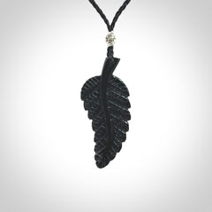 Hand carved black fern pendant. Handmade by NZ Pacific. Black fern necklace, jewellery from Australian black jade.