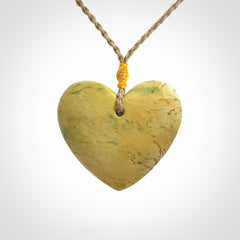Hand carved New Zealand Flower Jade heart pendant