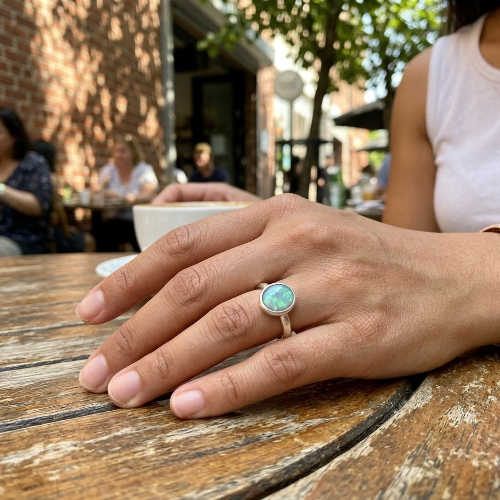 Woman wearing opal ring
