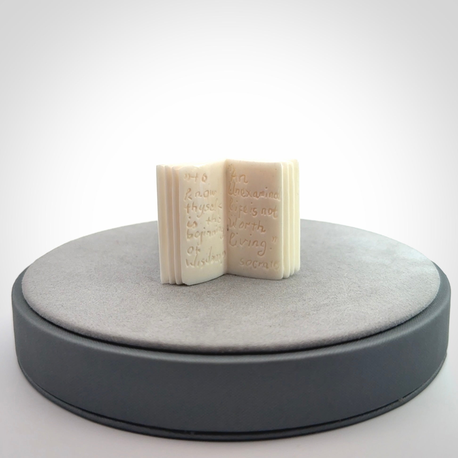 Hand carved open book pendant, hand made in bone.