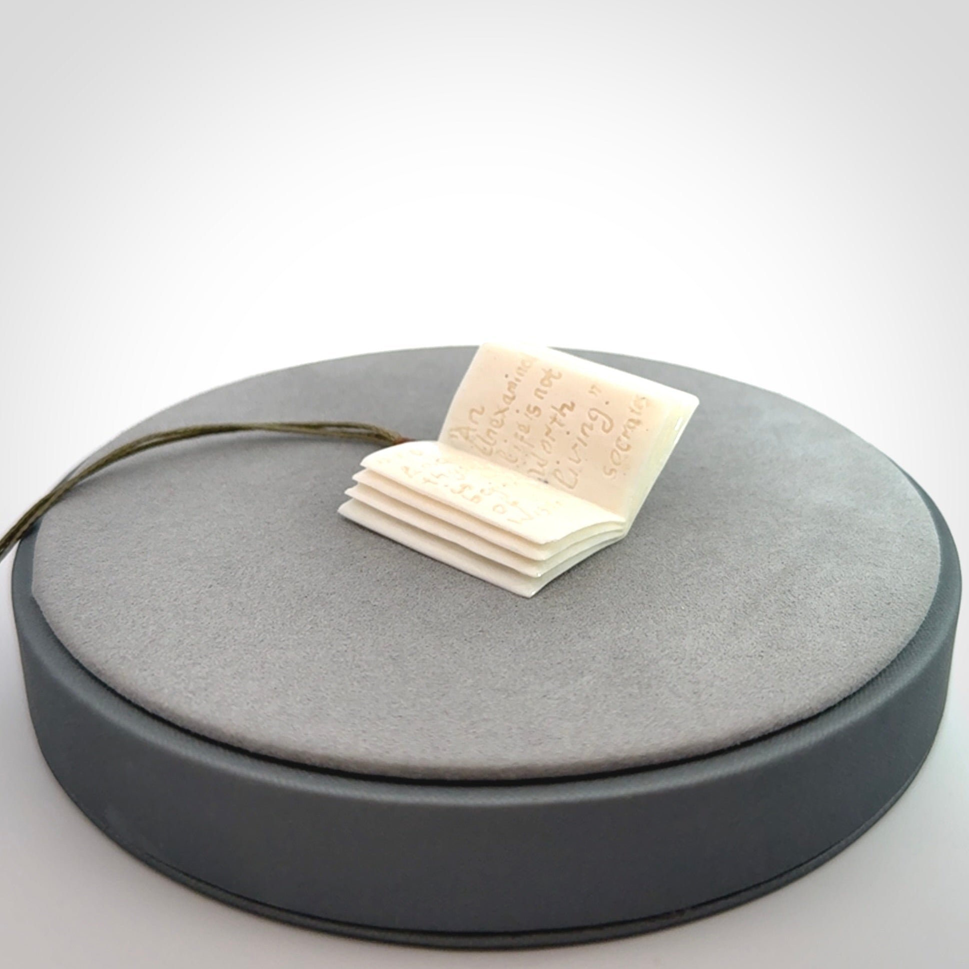 Hand carved open book pendant, hand made in bone.