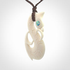 Hand carved bone manaia pendant. Made by NZ Pacific and for sale online. Free worldwide shipping.