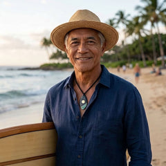 Man wearing Pacific Universe pendant