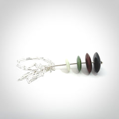 Snow Jade, Jasper, Black Jade and Green Jade stone stack pendant with sterling silver chain.