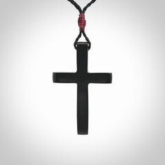 Hand carved Black jade christian cross pendant.