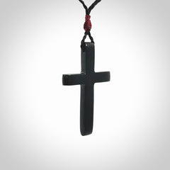 Hand carved Black jade christian cross pendant.