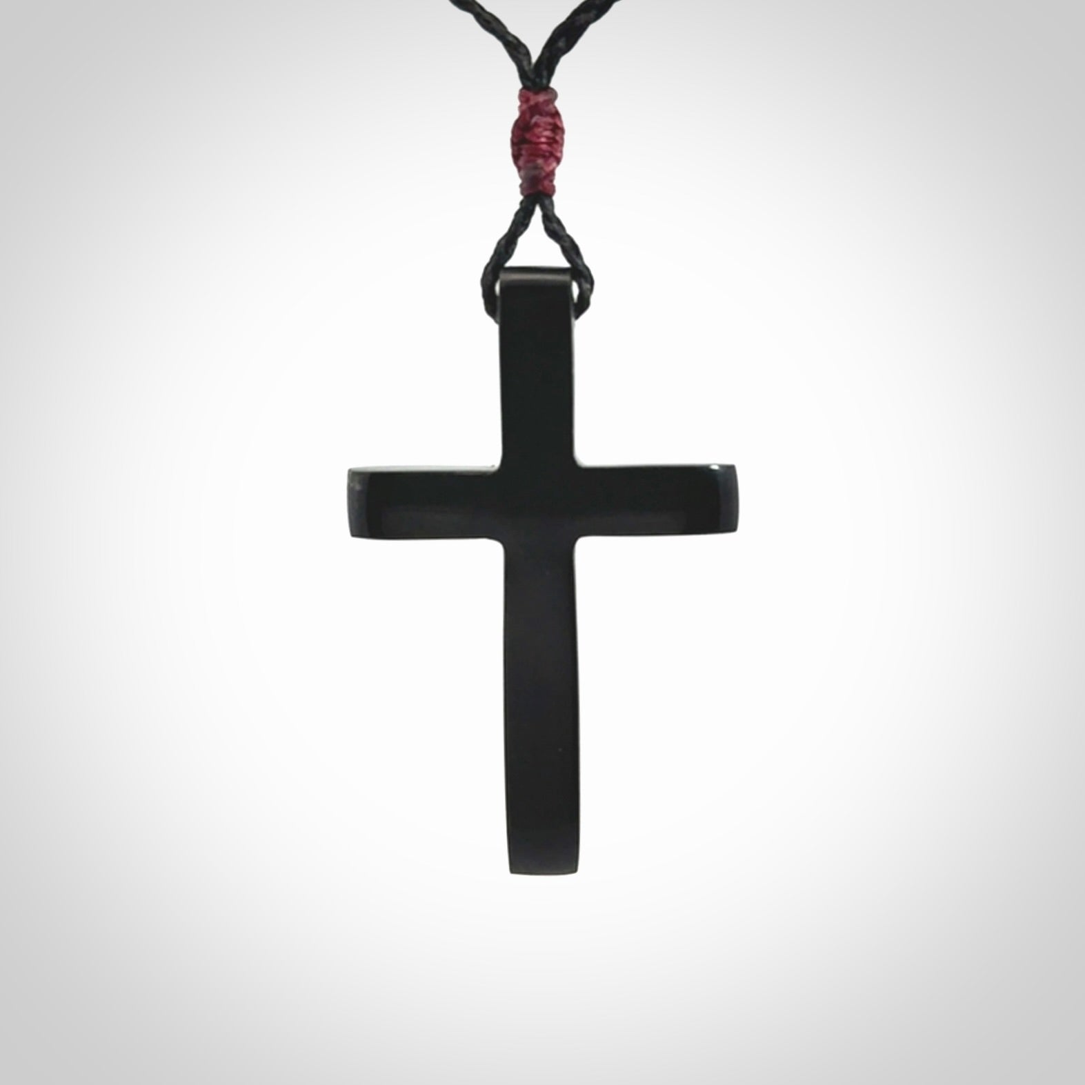 Hand carved Black jade christian cross pendant.