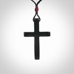 Hand carved Black jade christian cross pendant.