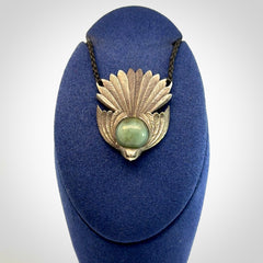 Hand crafted sterling silver fantail pendant with jade insert