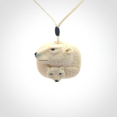 Polar bear pendant Hand Carved in Ancient Woolly Mammoth Tusk