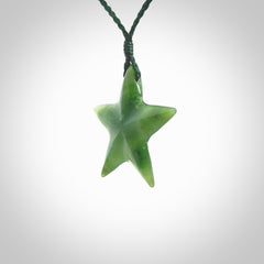 Hand made jade star pendant. Star shaped necklace hand made from Jade, delivered with Express Courier. We provide this pendant on an adjustable cord and packaged in a woven kete pouch.