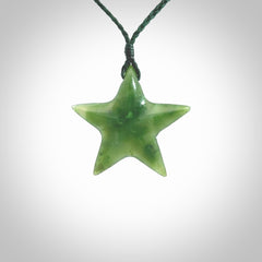 Hand made jade star pendant. Star shaped necklace hand made from Jade, delivered with Express Courier. We provide this pendant on an adjustable cord and packaged in a woven kete pouch.