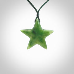 Hand made jade star pendant. Star shaped necklace hand made from Jade, delivered with Express Courier. We provide this pendant on an adjustable cord and packaged in a woven kete pouch.