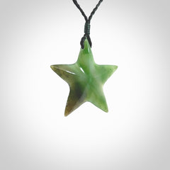 Hand made jade star pendant. Star shaped necklace hand made from Jade, delivered with Express Courier. We provide this pendant on an adjustable cord and packaged in a woven kete pouch.