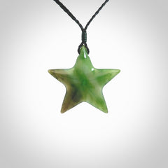 Hand made jade star pendant. Star shaped necklace hand made from Jade, delivered with Express Courier. We provide this pendant on an adjustable cord and packaged in a woven kete pouch.
