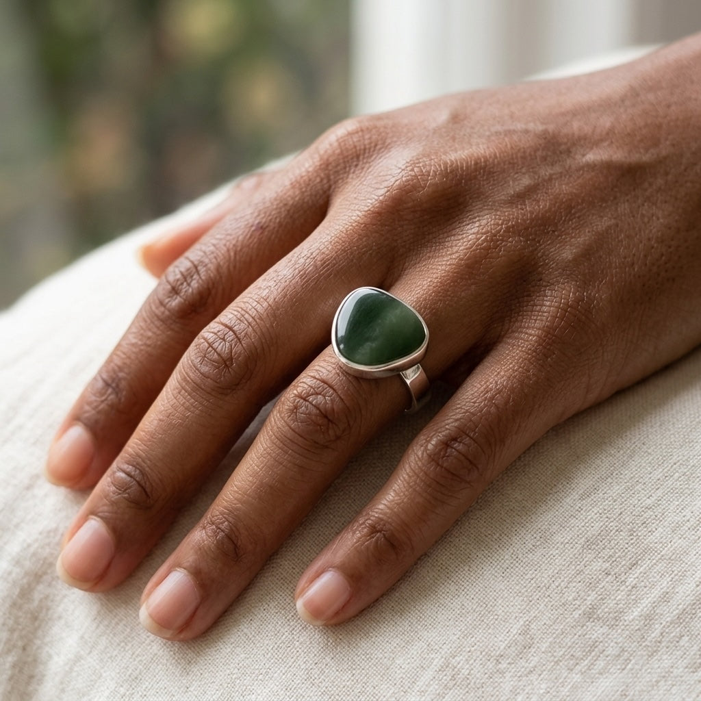 Hand wearing jade ring