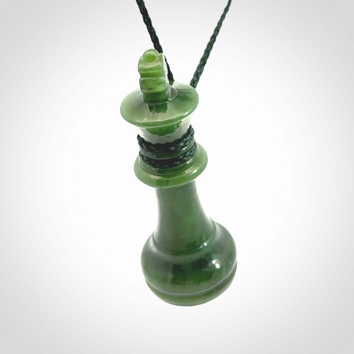 Hand carved jade chess pendants. Hand made chess piece necklaces, carved from British Columbian Jade.