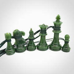 Hand carved jade chess pendants. Hand made chess piece necklaces, carved from British Columbian Jade.
