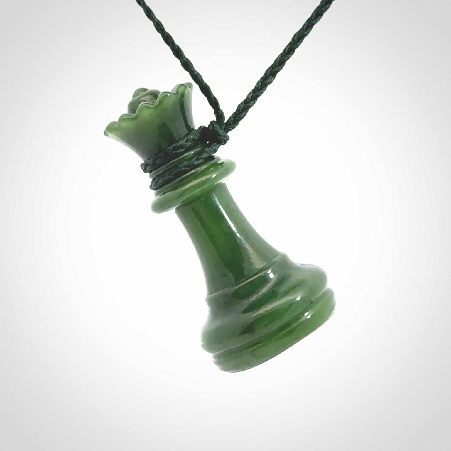 Hand carved jade chess pendants. Hand made chess piece necklaces, carved from British Columbian Jade.