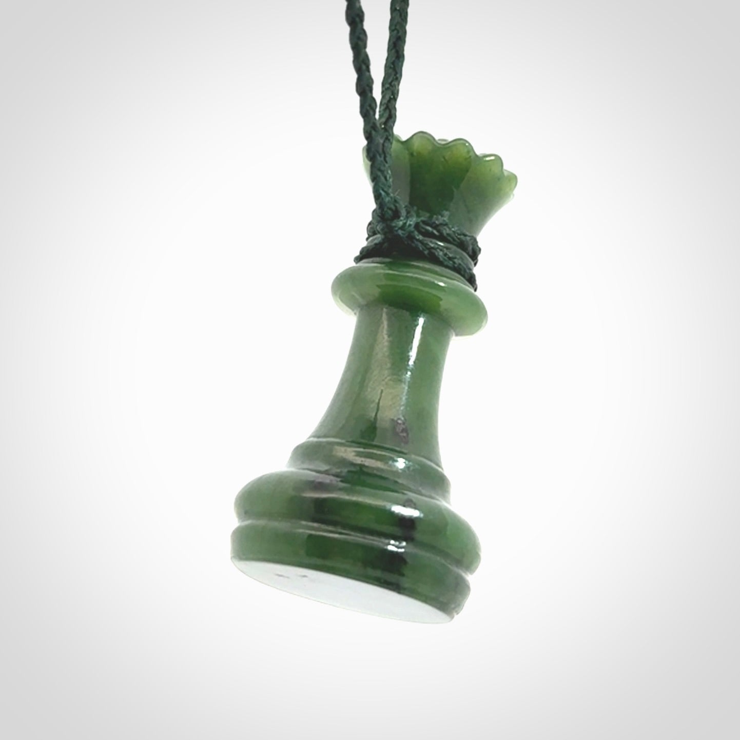 Hand carved jade chess pendants. Hand made chess piece necklaces, carved from British Columbian Jade.
