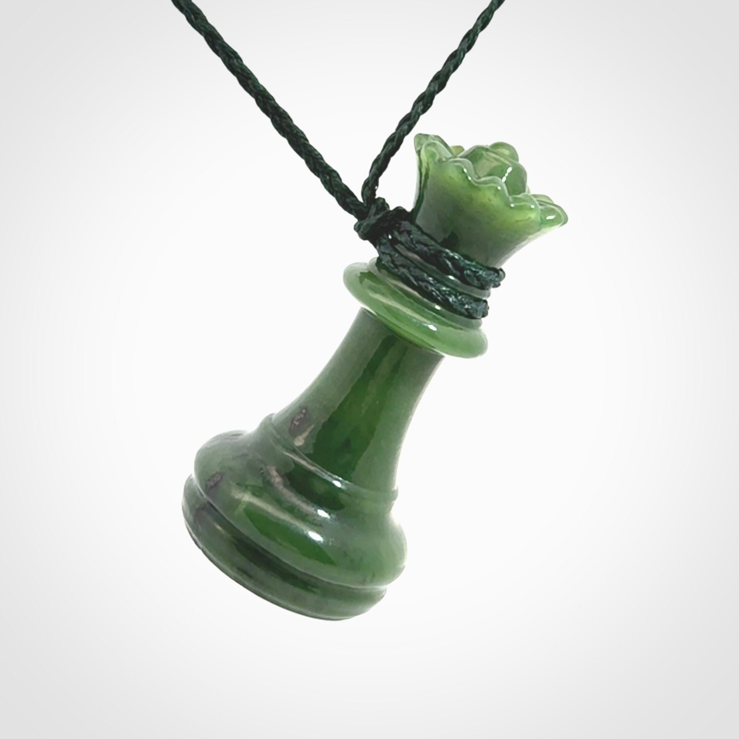 Hand carved jade chess pendants. Hand made chess piece necklaces, carved from British Columbian Jade.