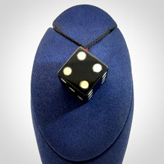 Hand carved black jade and bone dice pendant