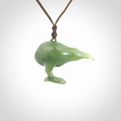 A beautiful little, handcarved kiwi pendant. This piece is carved from jade from Aceh and is a remarkably unique piece of handmade jewellery. made by NZ Pacific and for sale on our website. Shipping is free worldwide.