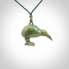A beautiful little, handcarved kiwi pendant. This piece is carved from jade from Aceh and is a remarkably unique piece of handmade jewellery. made by NZ Pacific and for sale on our website. Shipping is free worldwide.