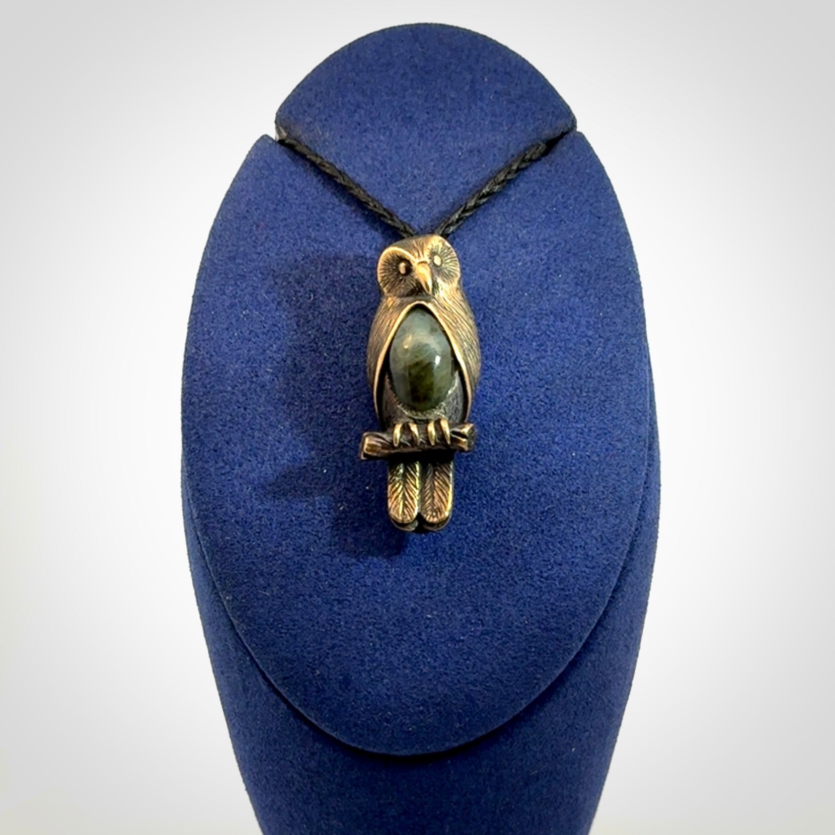 A Beautiful Bronze and Jade Ruru, Owl, Pendant