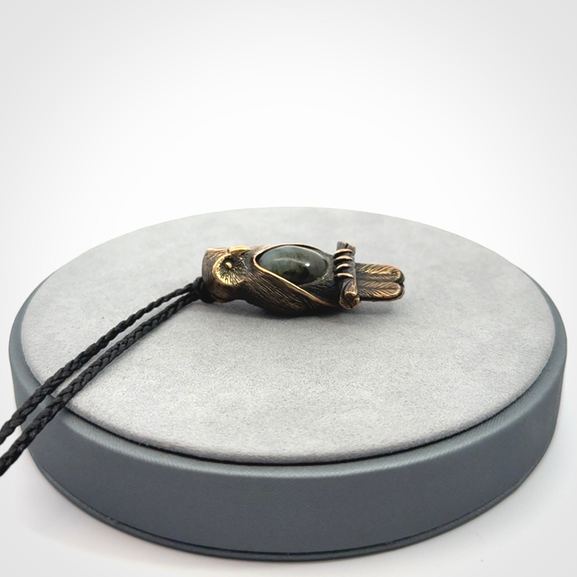 A Beautiful Bronze and Jade Ruru, Owl, Pendant