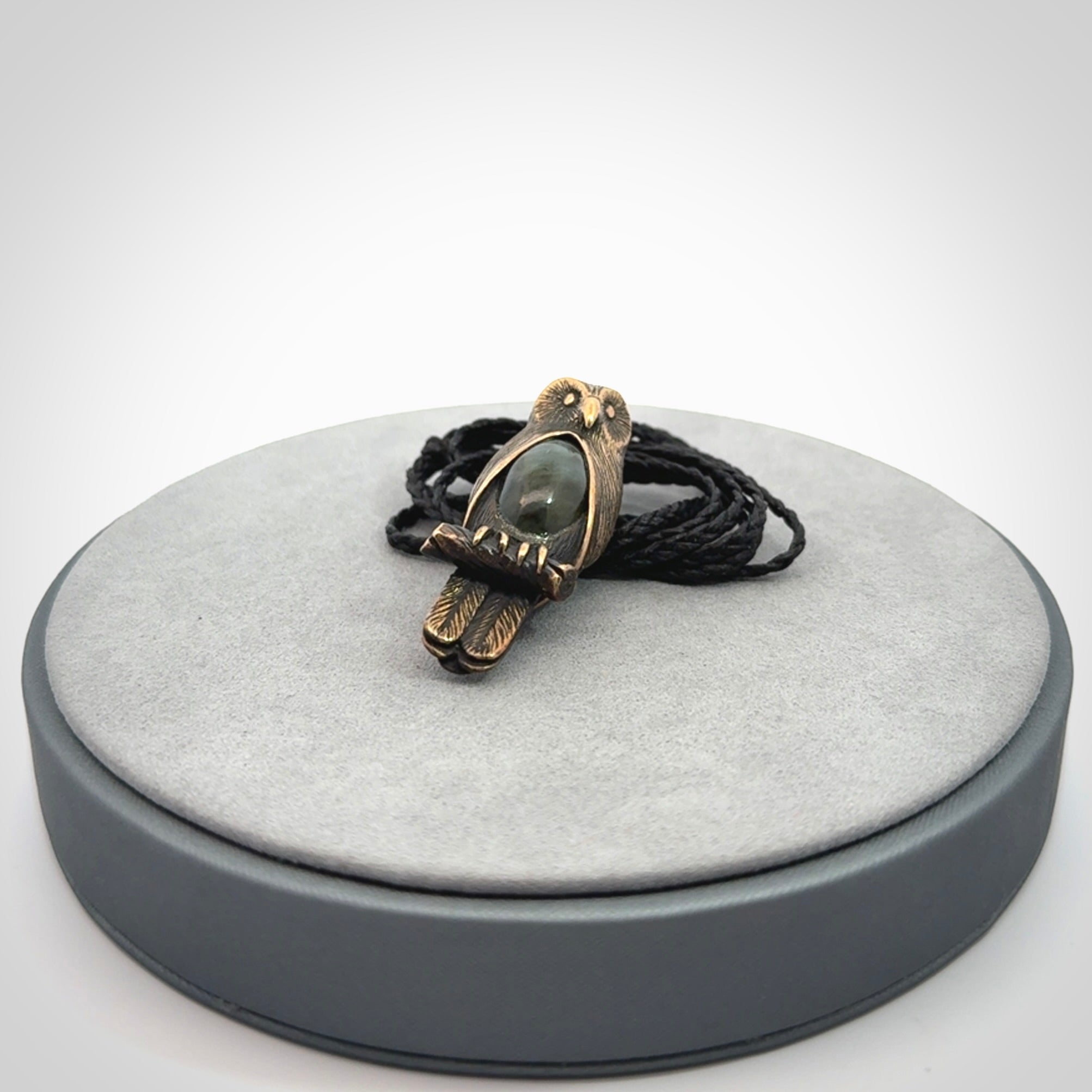 A Beautiful Bronze and Jade Ruru, Owl, Pendant