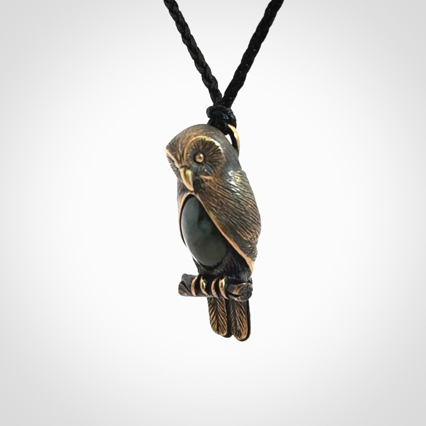 A Beautiful Bronze and Jade Ruru, Owl, Pendant