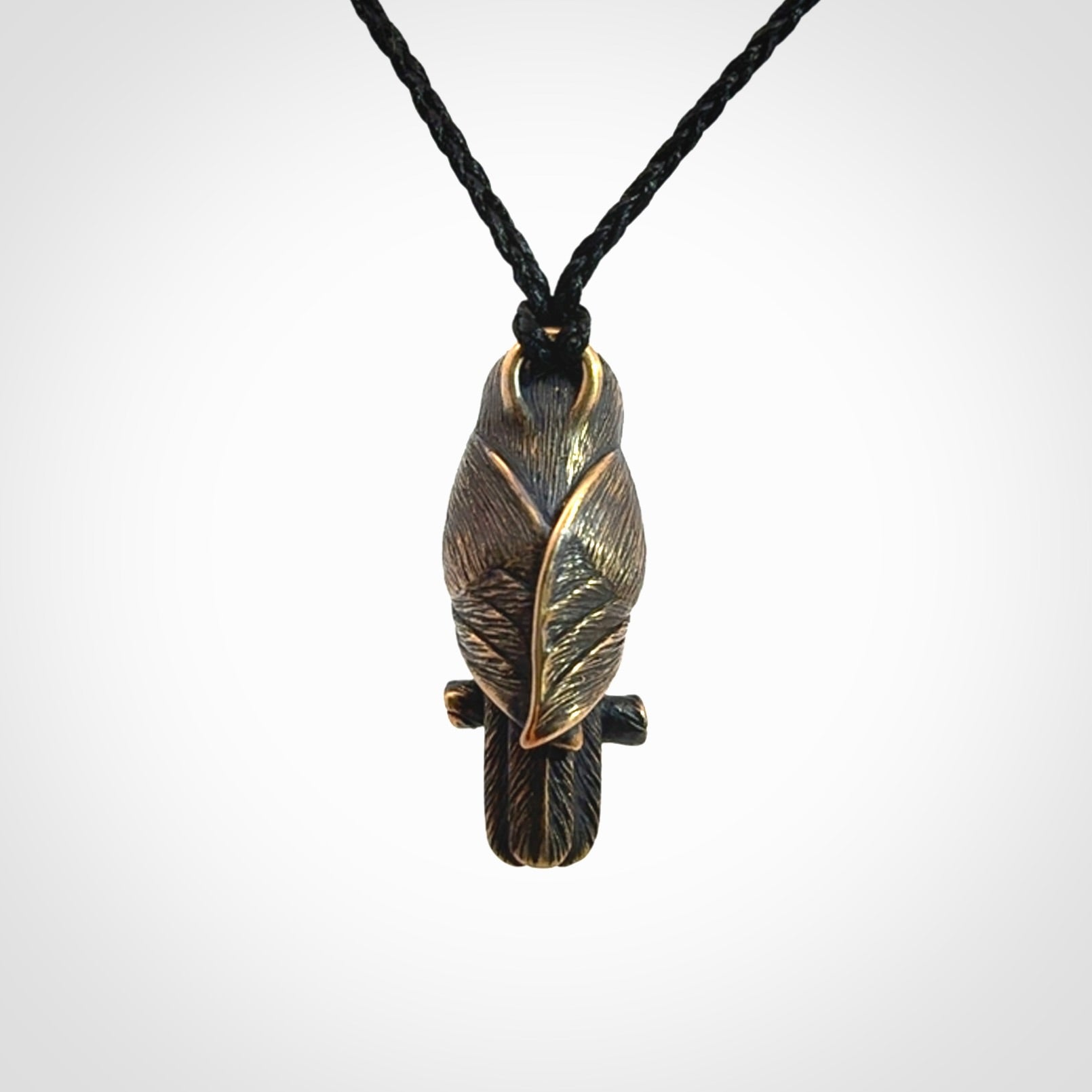 A Beautiful Bronze and Jade Ruru, Owl, Pendant