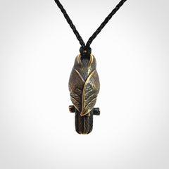 A Beautiful Bronze and Jade Ruru, Owl, Pendant