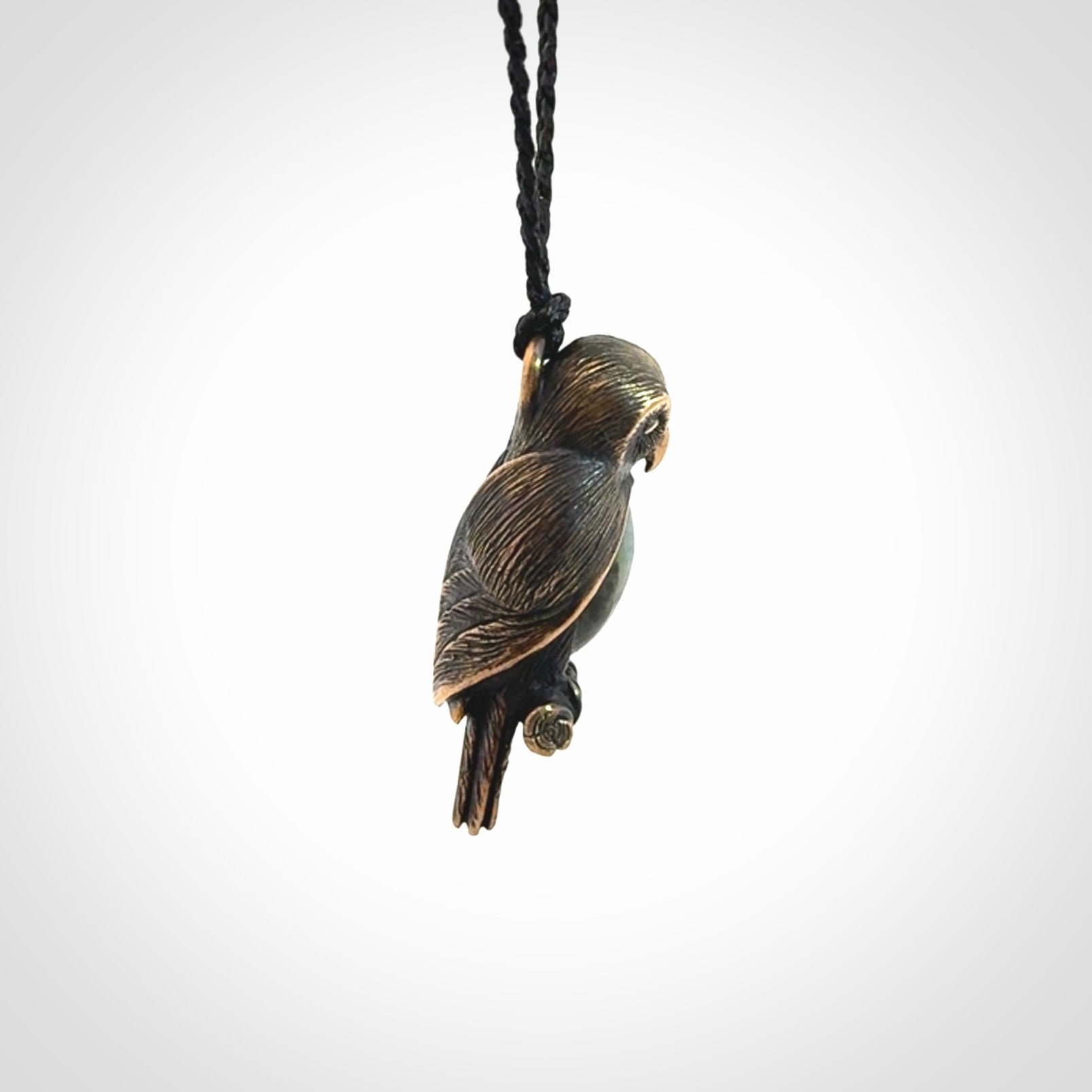 A Beautiful Bronze and Jade Ruru, Owl, Pendant