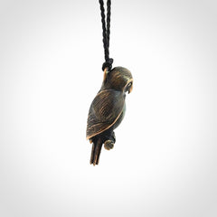A Beautiful Bronze and Jade Ruru, Owl, Pendant