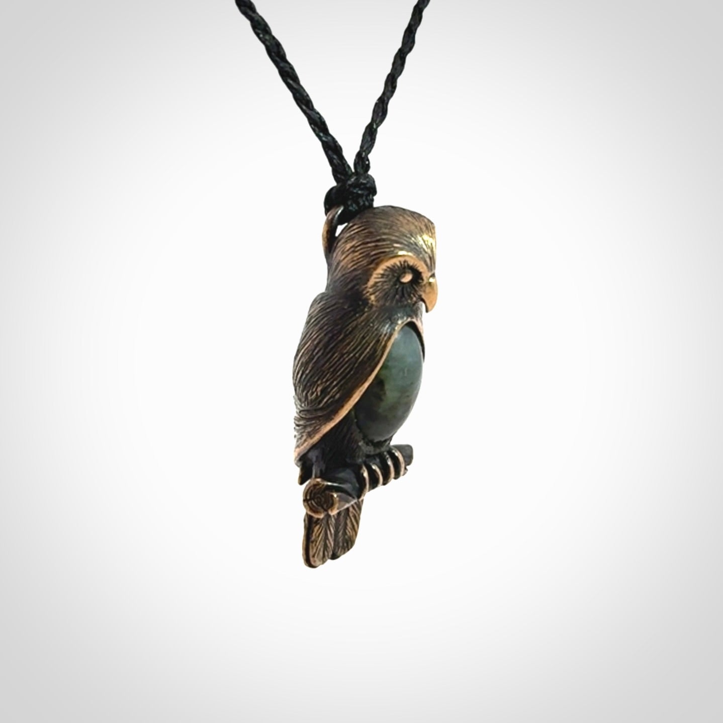 A Beautiful Bronze and Jade Ruru, Owl, Pendant