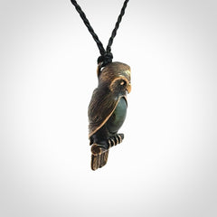 A Beautiful Bronze and Jade Ruru, Owl, Pendant