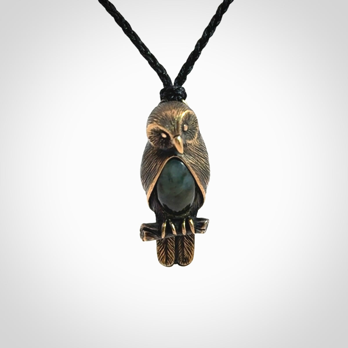A Beautiful Bronze and Jade Ruru, Owl, Pendant