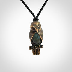 A Beautiful Bronze and Jade Ruru, Owl, Pendant
