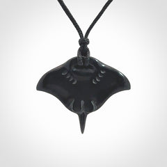 Hand carved manta ray pendant. Black jade manta pendant hand carved by NZ Pacific. Black jade jewellery for sale online.