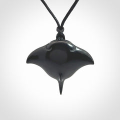 Hand carved manta ray pendant. Black jade manta pendant hand carved by NZ Pacific. Black jade jewellery for sale online.