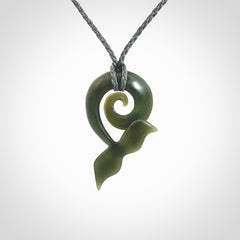 Hand carved New Zealand Jade whale tail koru pendant