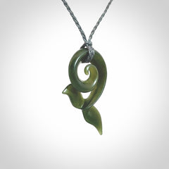 Hand carved New Zealand Jade whale tail koru pendant