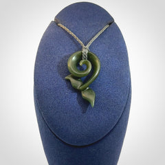 Hand carved New Zealand Jade whale tail koru pendant