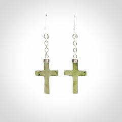 Hand carved small Nephrite jade cross earrings. Made by NZ Pacific from real jade. Online jewellery for sale online by NZ Pacific.