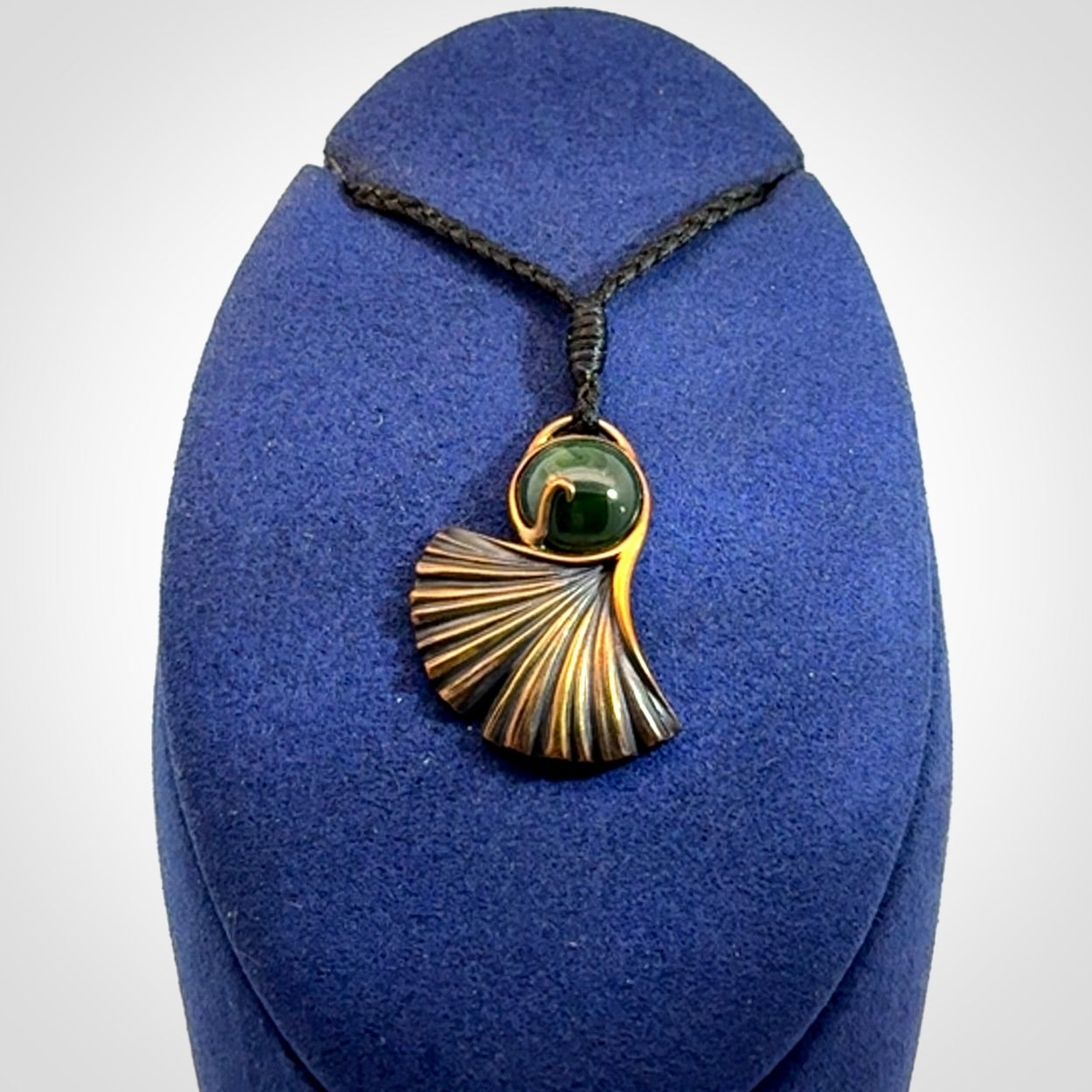 Hand Crafted Bronze ginkgo leaf pendant with New Zealand Jade insert