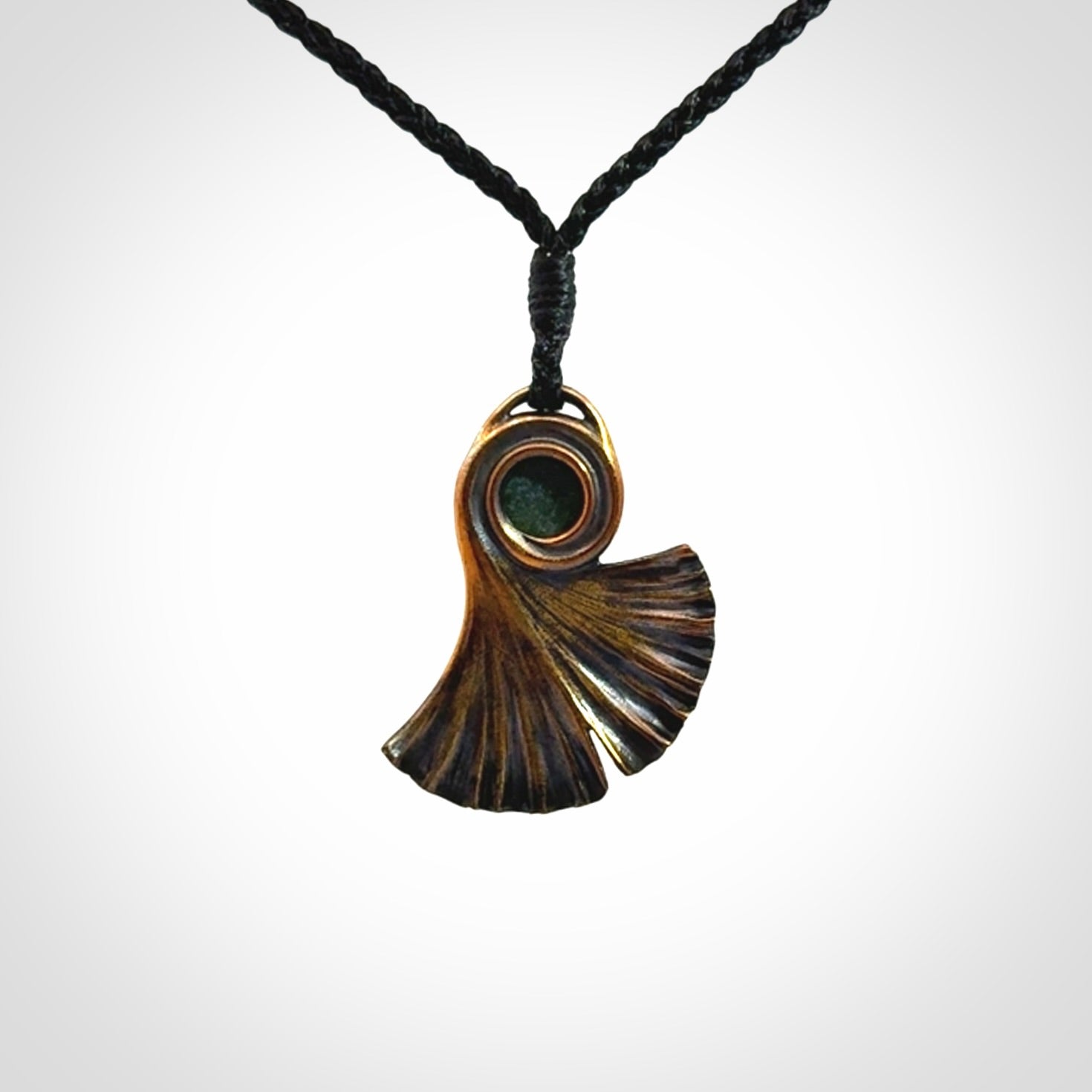 Hand Crafted Bronze ginkgo leaf pendant with New Zealand Jade insert